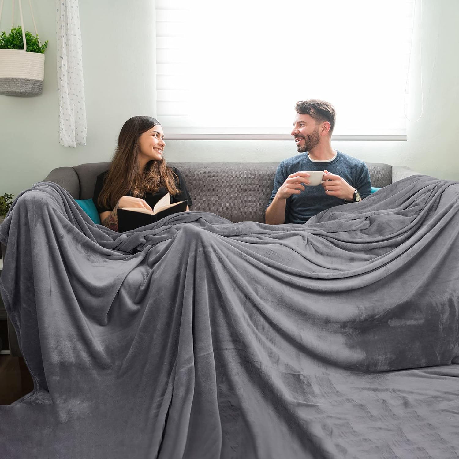 PHF Oversized King Fleece Blanket 120"x120", No Shed No Pilling Big Soft Blanket, Extra Large 10'x 10' Lightweight for Bed, Sofa Travel and Camping, Suitable for All Season, Grey