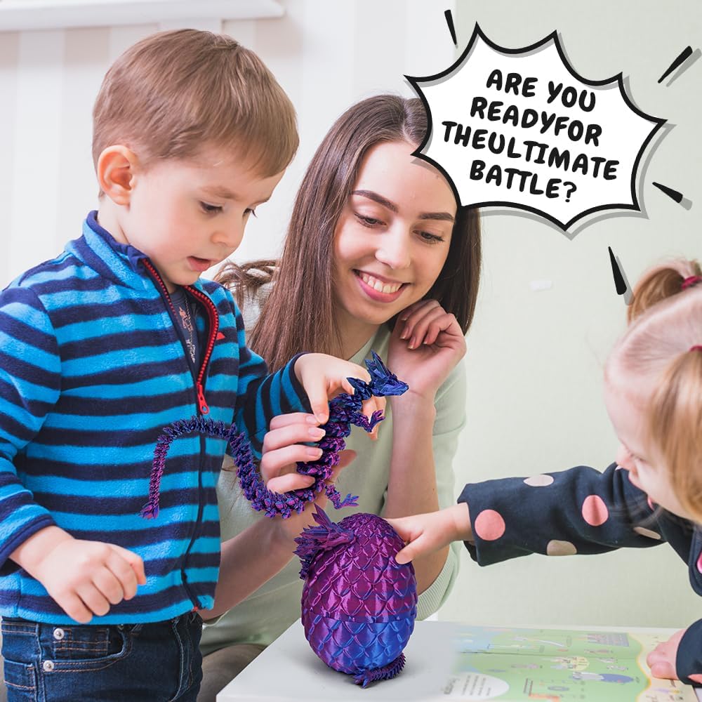 3D Printed Dragon Egg, Mystery Crystal Dragon Egg Fidget Toys Surprise, Articulated Crystal Dragon Eggs with Dragon Inside(Laser Purple)