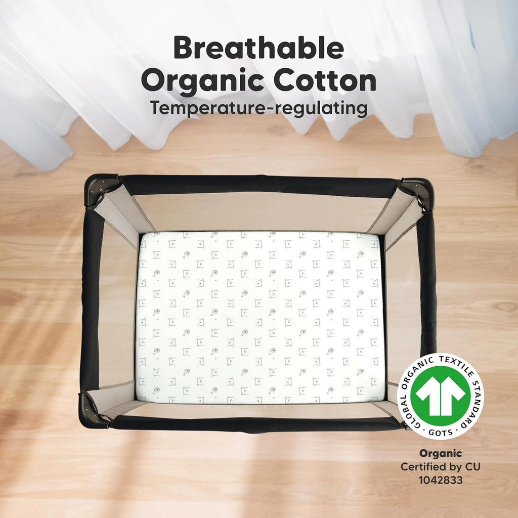 2-Pack Mini Crib Sheets Fitted - 38x26 Pack N Play Sheets for Pack and Play Mattress, Organic Cotton, Soft & Breathable Playard Bedding, Neutral Mini Toddler Bed Cover for Boys, Girls (Bumble Bear)