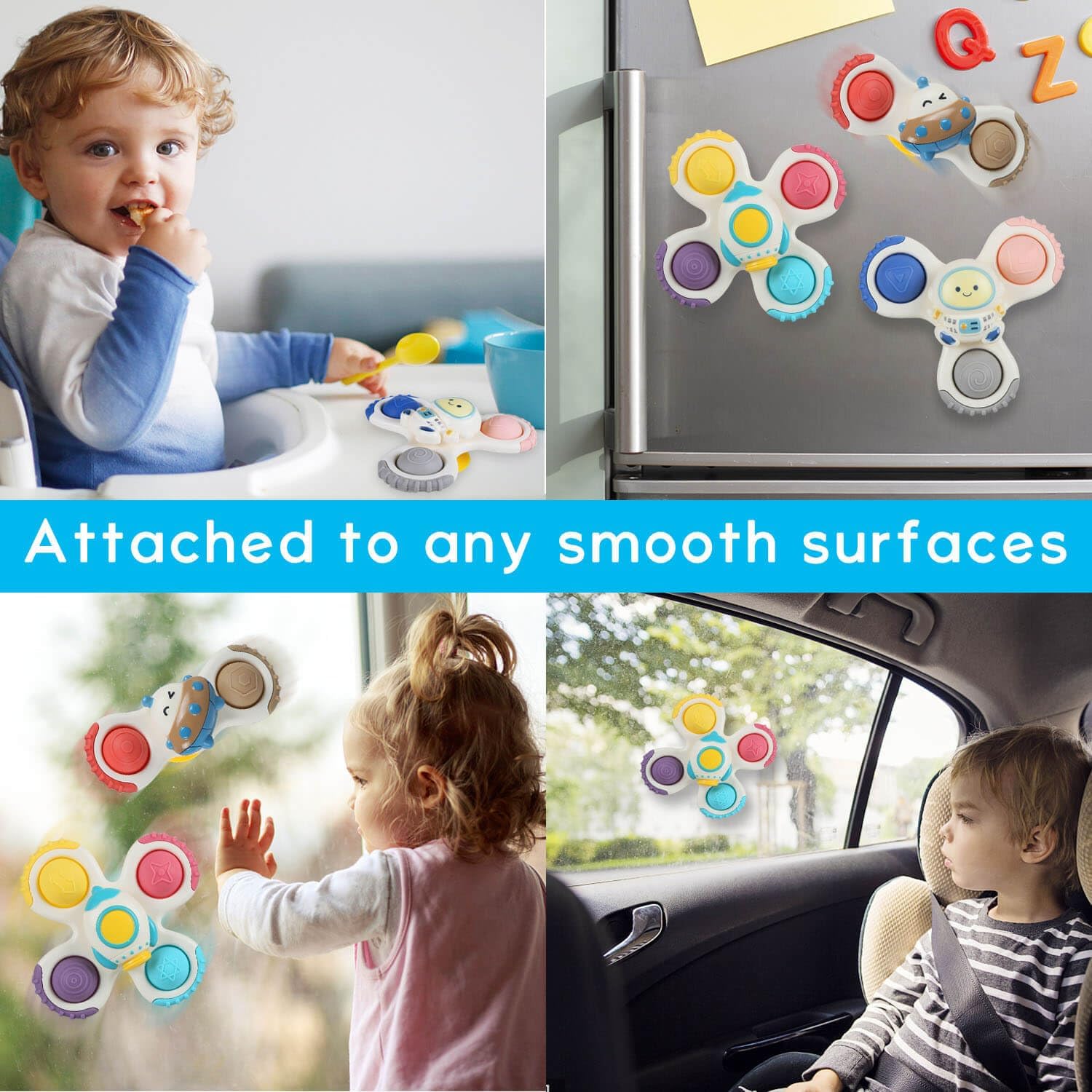 Suction Cup Spinner Toys for Baby 1 2 Year Old Boys and Girls Bath Toys Pop Sensory Fidget Spinners Toy for Toddlers 1-3 Birthday Gifts Infant Travel Toys 3 PCS