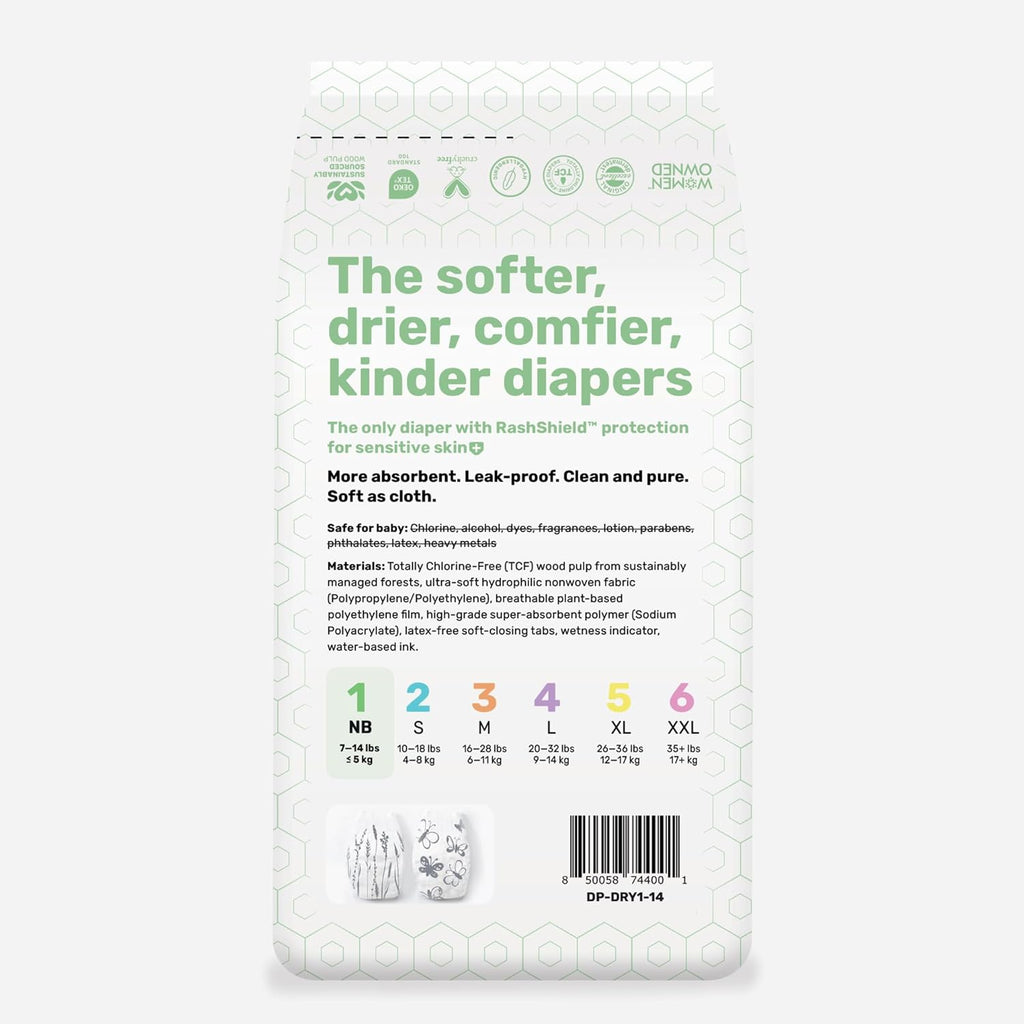 PARASOL Clear+Dry Disposable Diapers | RashShield Protection, Leakproof Design, Hypoallergenic | Size 1, (7-14 lbs) 84 Count