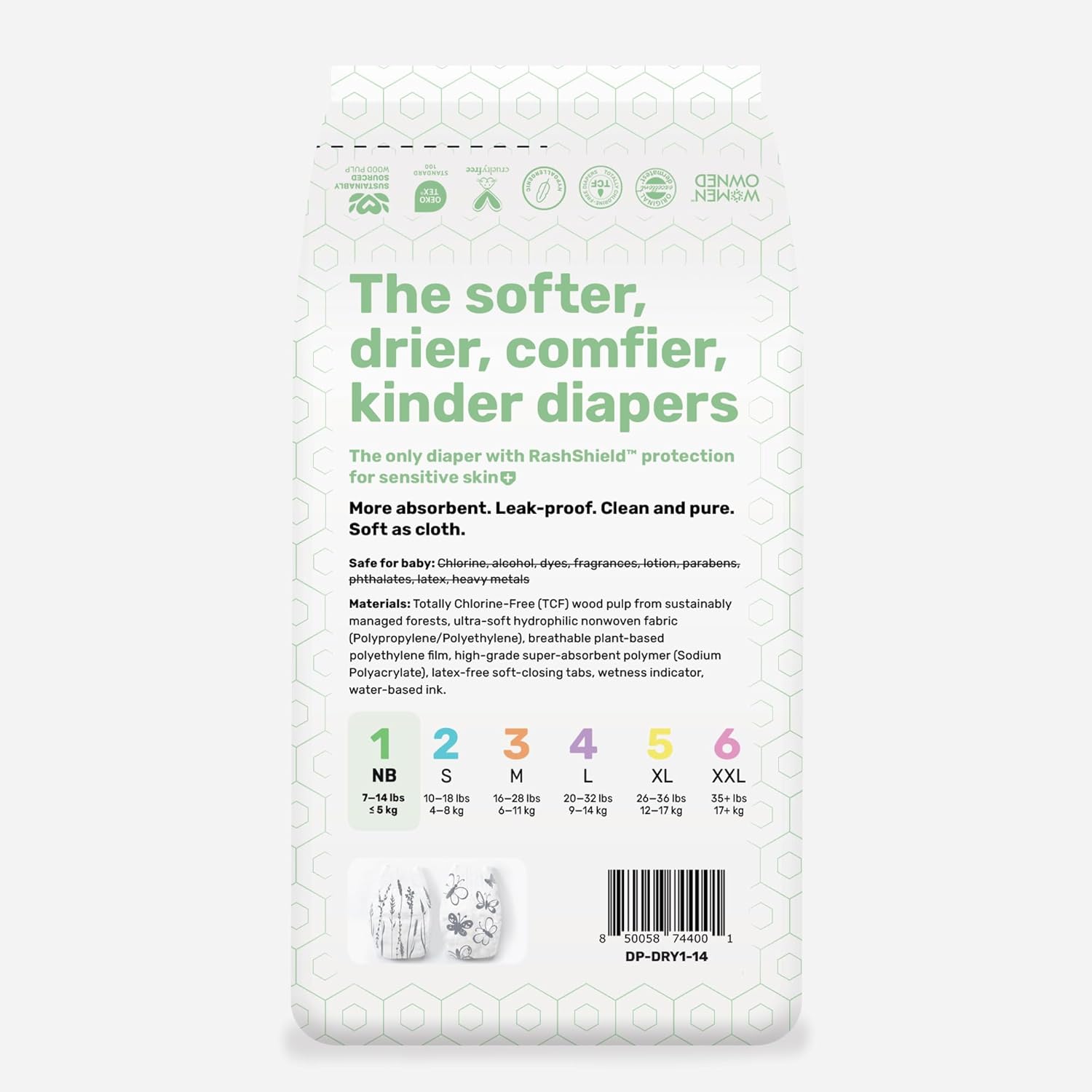 PARASOL Clear+Dry Disposable Diapers | RashShield Protection, Leakproof Design, Hypoallergenic | Size 1, (7-14 lbs) 84 Count