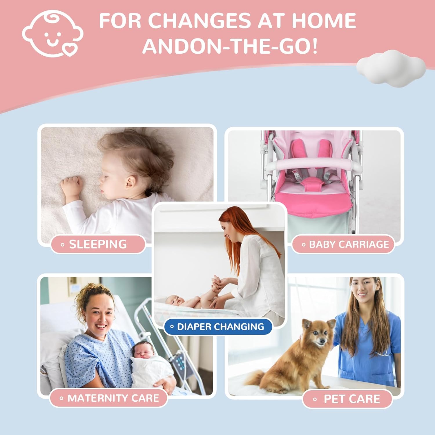 Disposable Changing Pads Liners 18"x26"(50pcs) Baby Pads, Hot Air Cotton Surface Pee Pads, Waterproof & Absorbent Diaper Changing Pads, Disposable Underpads for Baby, Toddler or Pet