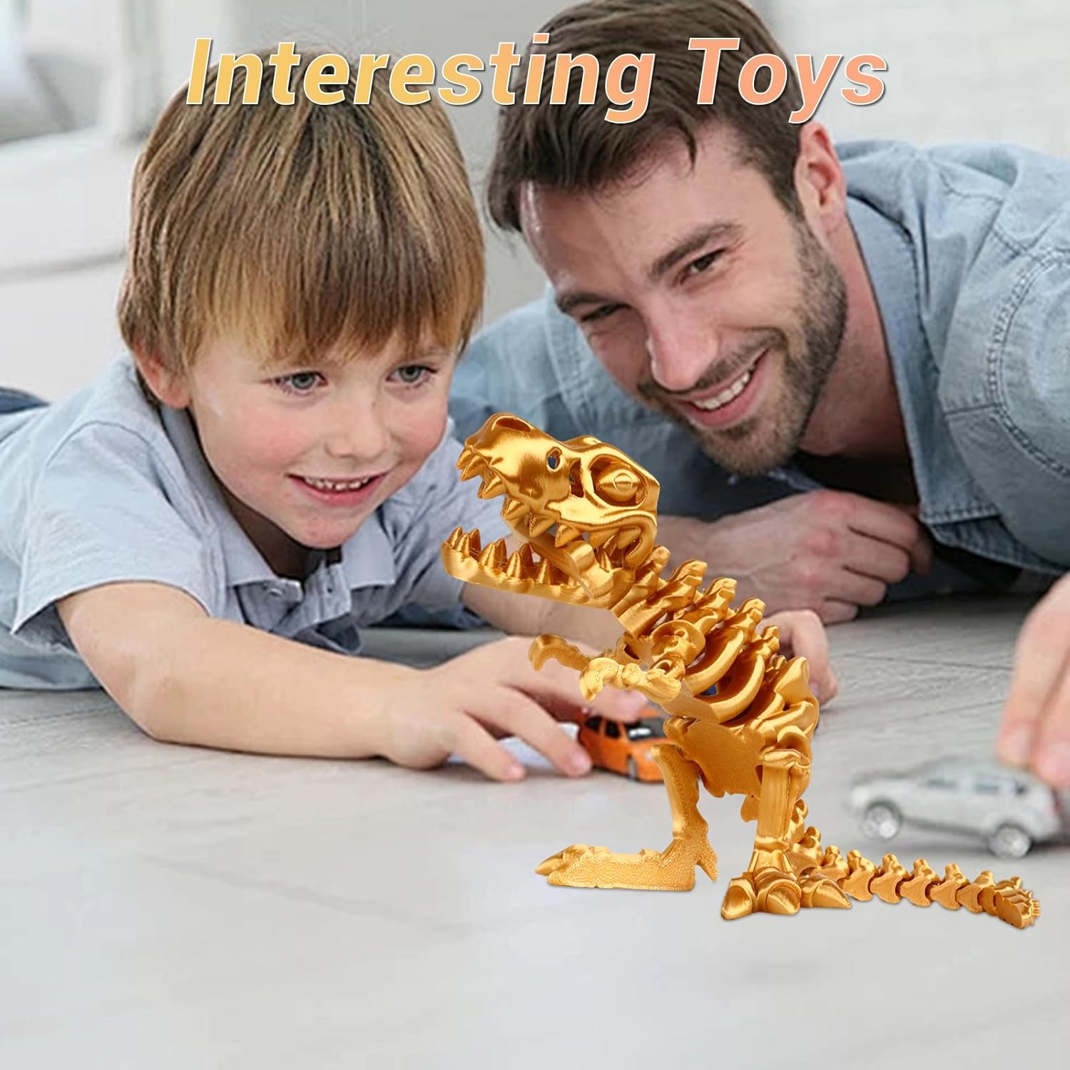 3D Printed Dinosaur Bones Tyrannosaurus Rex Skeleton with Movable Joints, 3D Model Skull T-Rex, Flexible Articulated Dinosaur Fidget Toys Adults for Autism/ADHD
