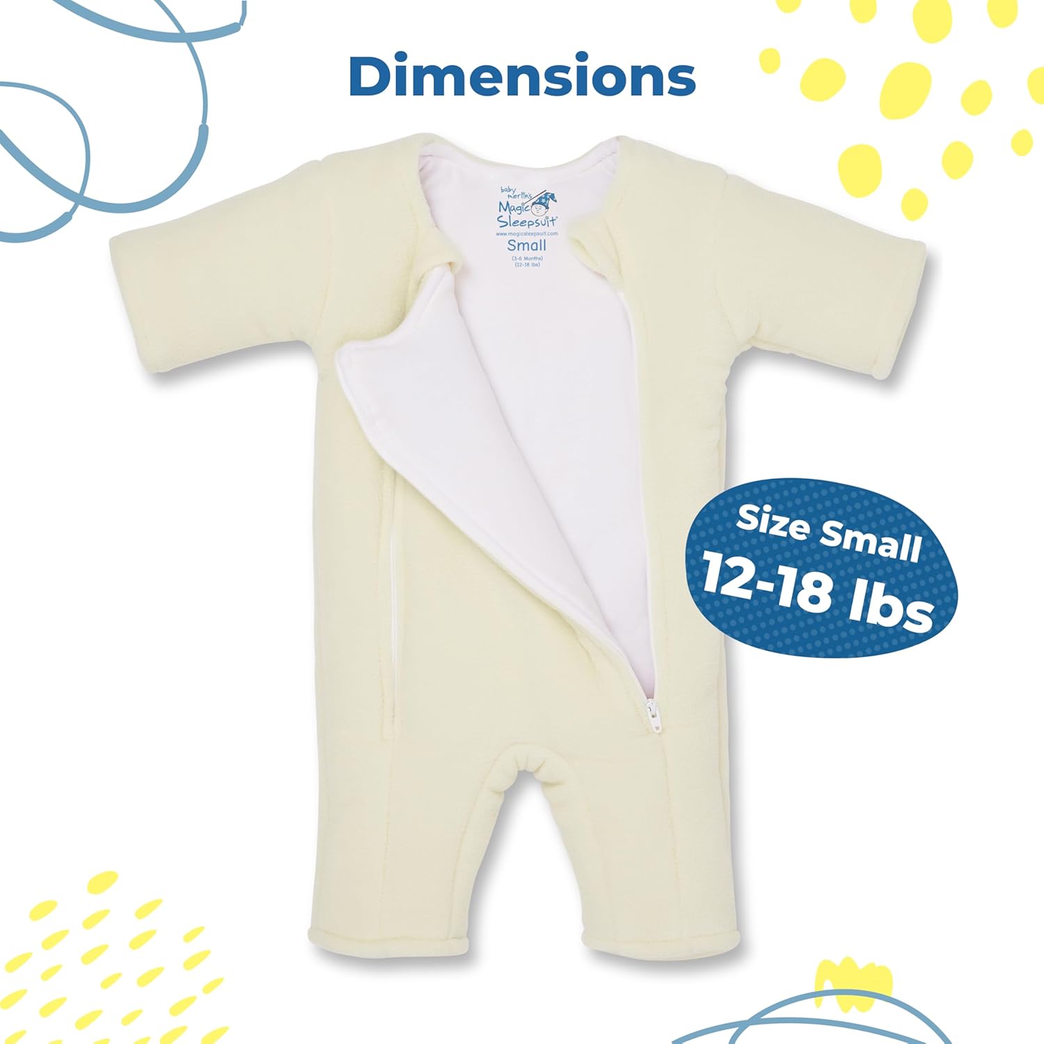 Magic Sleepsuit Baby Merlin's Microfleece Baby Swaddle Transition Product - Soft and Cozy Design, Double Zipper for Easy Diaper Changes, Promotes Safe Sleep, 3-6 Months - Cream - Small 12-18lbs