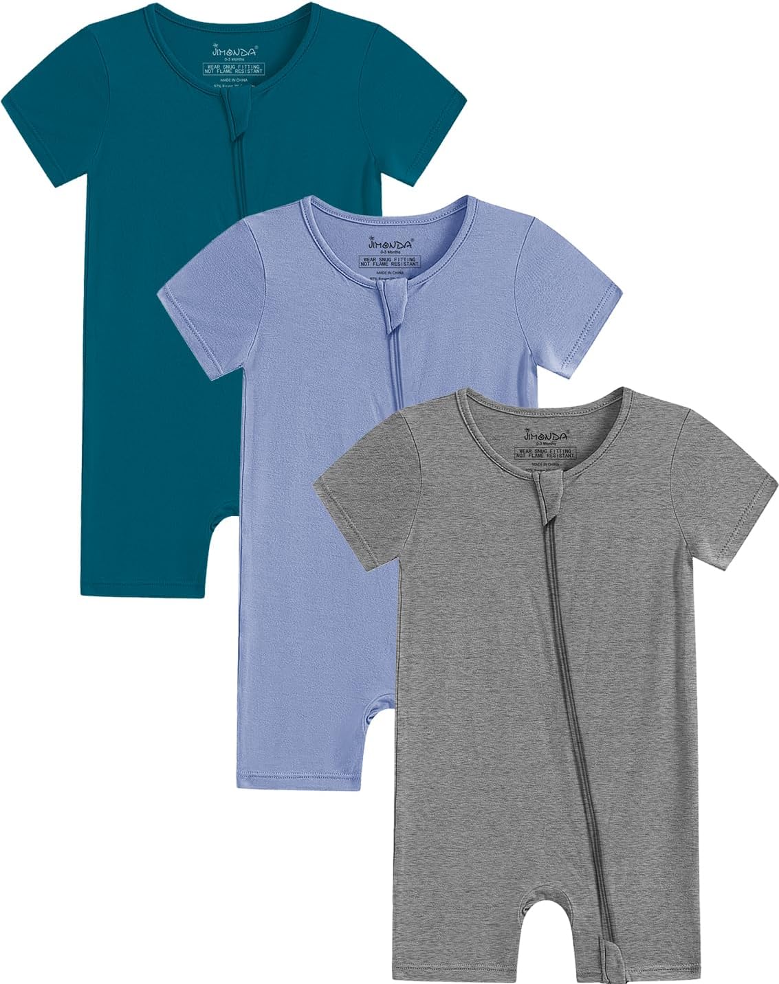 Jimonda Boys Baby Girls Short Sleeve Romper Unisex Baby Footless Pajamas With Viscose 2-Way Zipper Front 3Pcs0-24Months