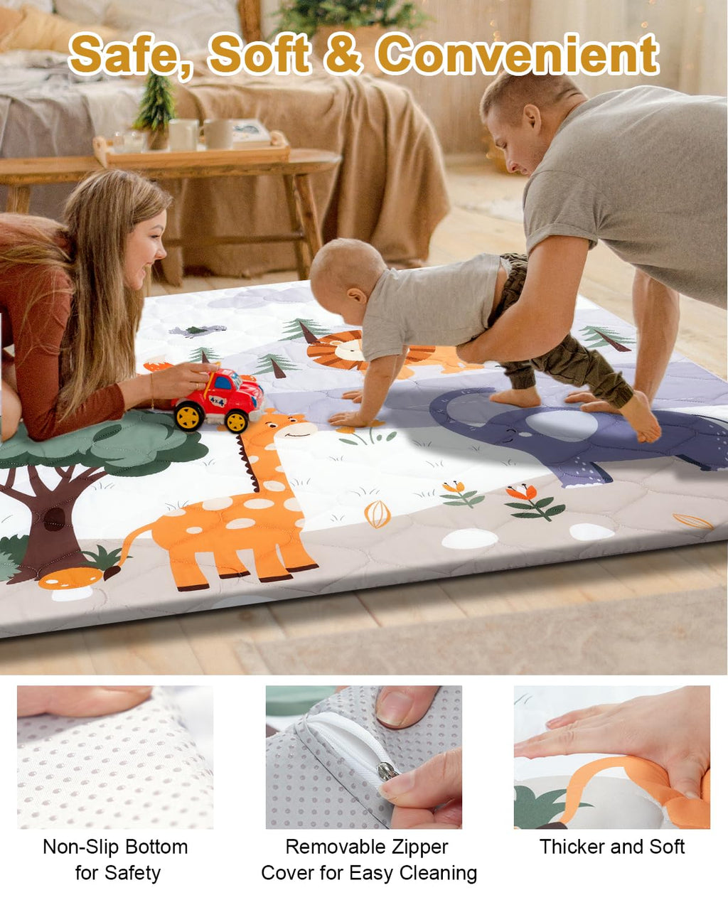 Premium Foam Baby Play Mat 50" x 50" – Removable & Machine Washable Cover, Extra Thick Padding Playpen Mat, Non-Slip Crawling Mat, Easy to Clean for Infants, Toddlers & Babies