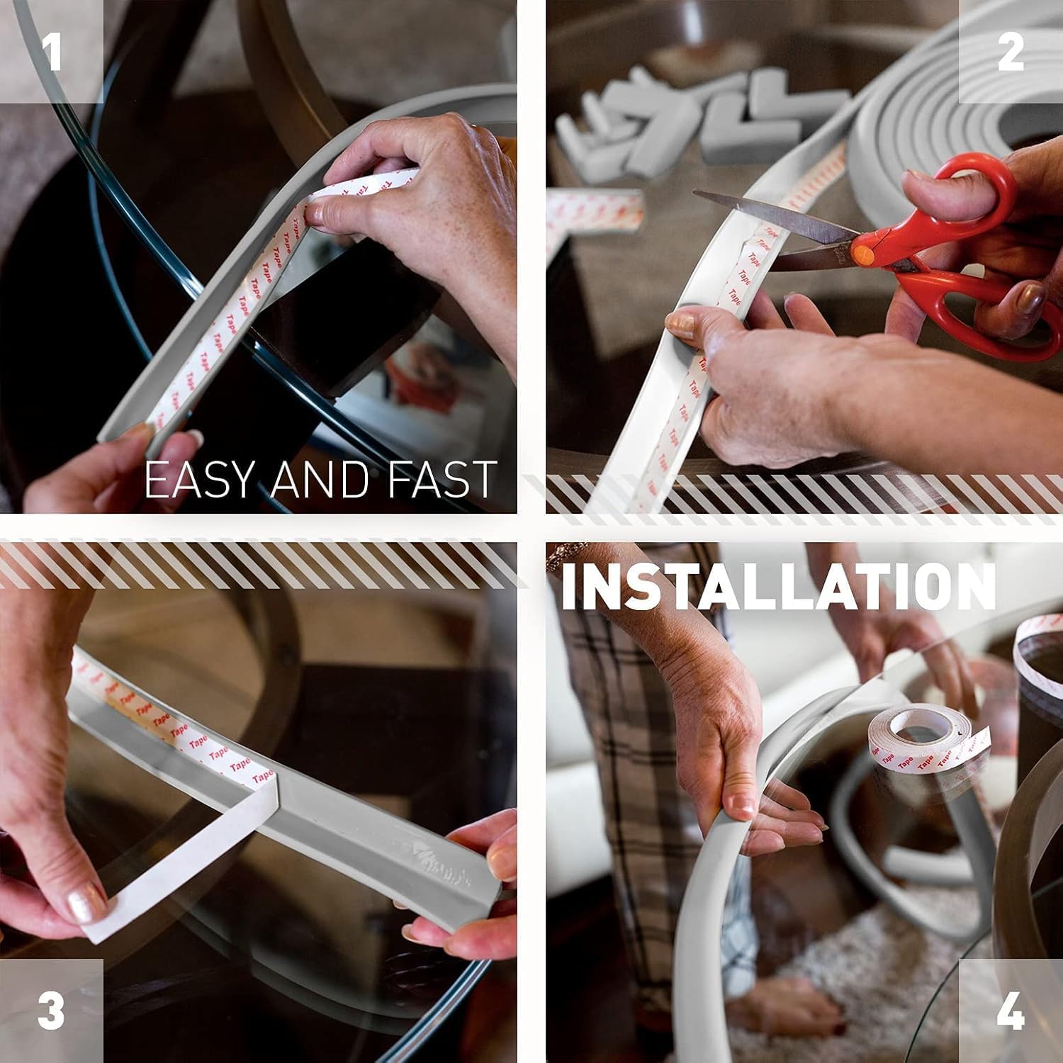 Sharp Edge & 16.2ft Furniture Safety Guards | Protective Foam Cushion | 15ft Bumper 4 Adhesive Childsafe Corners | Baby Child Proofing Foam Set and Safe for Table, Fireplace, Countertop | Gray