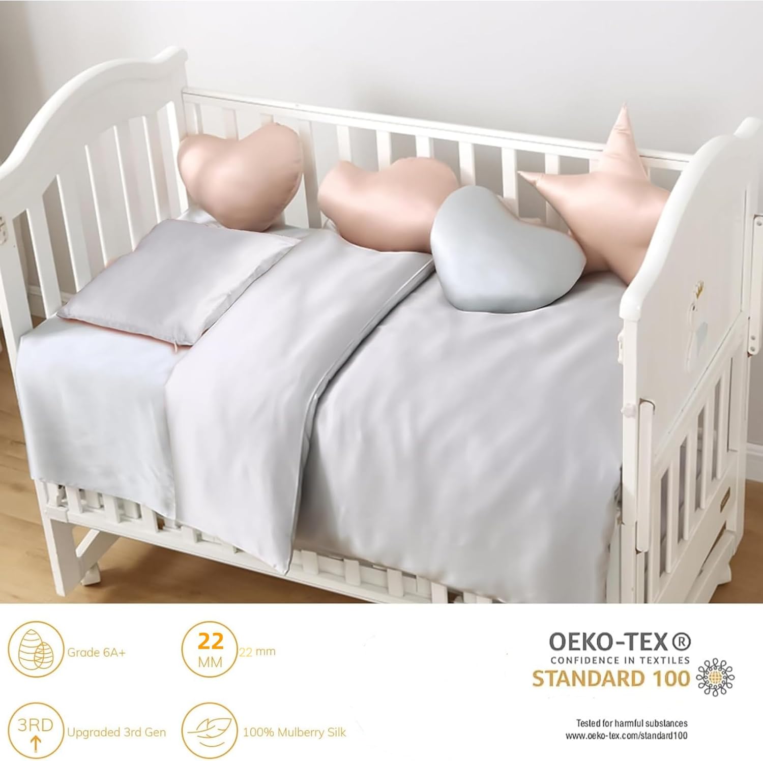 Organic Silk Baby Pillowcase with Zipper, Small 10"x13" Pillow Cover for Boys & Girls, Ideal for Bed & Travel, Soft for Kids Hair & Skin, Hypoallergenic Pillowcases for Toddlers (Grey)