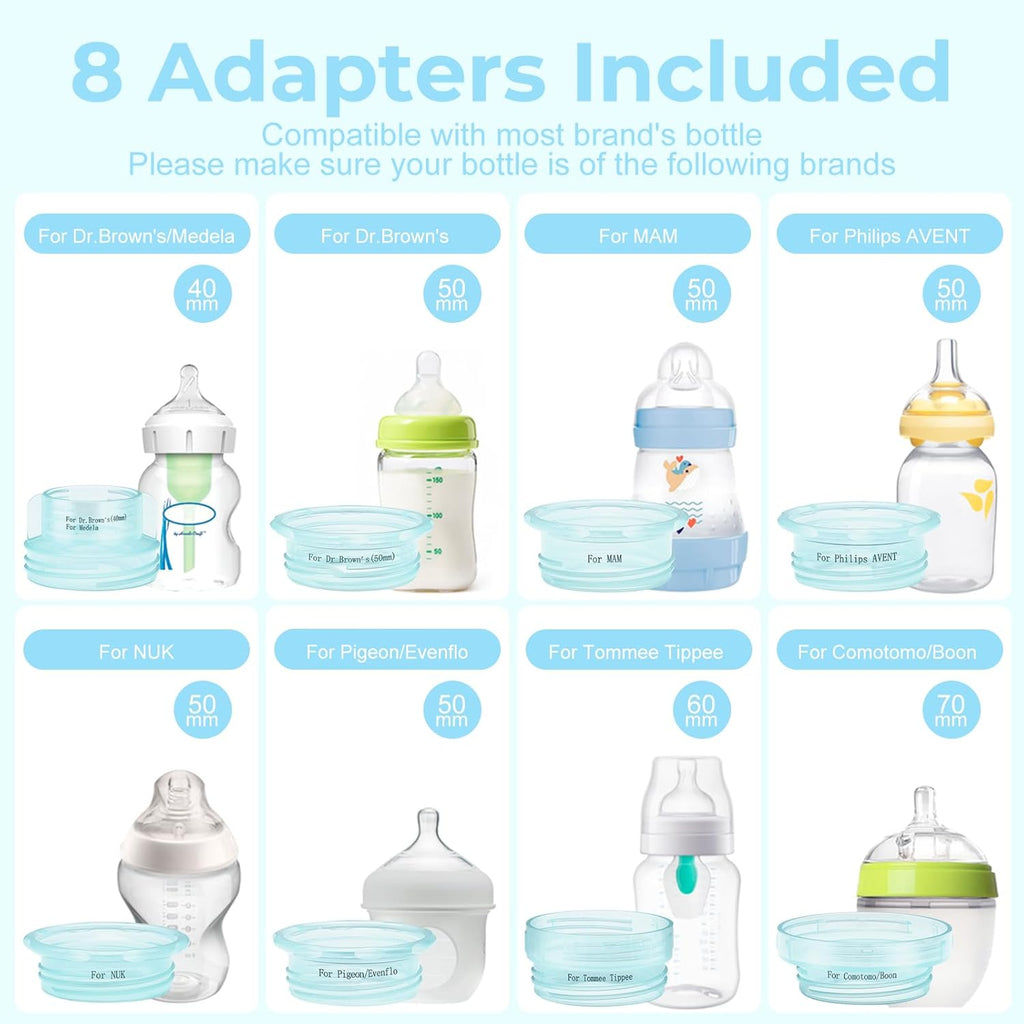 Portable Cordless Baby Bottle Warmer for Travel, Rechargeable with 8 Adapters & 1 Milk Powder Container, Safe Material, Fast Heating, Compatible with Major Brands,Blue