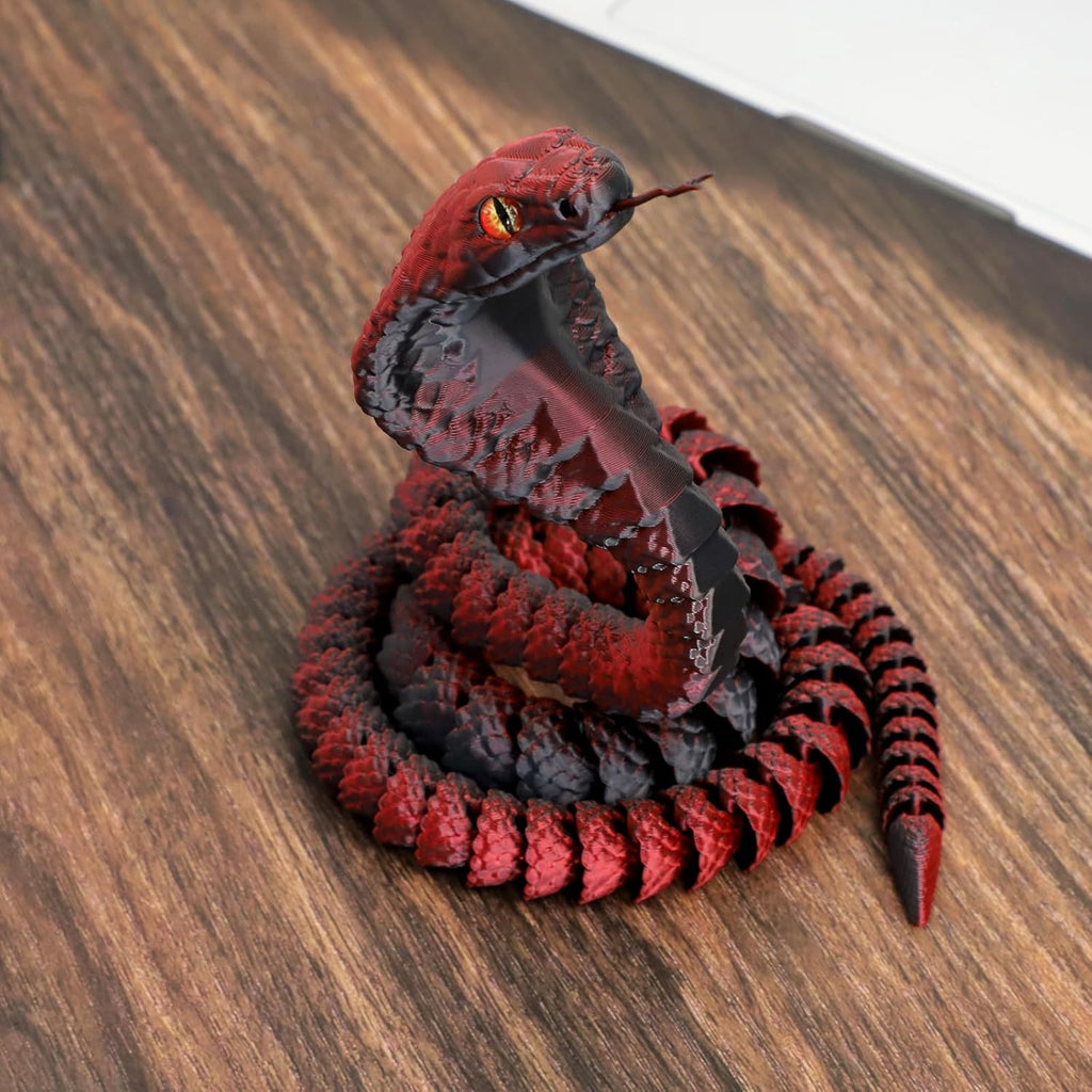 25" 3D Printed Snake, 3D Printed Fidget Animals,3D Crystal Snake Flexible Joints Home Decor Executive Desk Toys,Home Office Decor Executive Desk Toys for Autism/ADHD (Black)