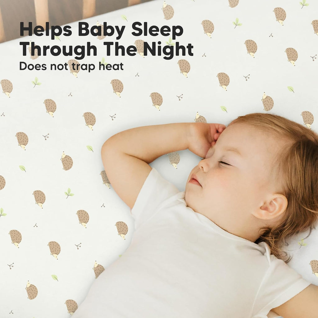 2-Pack Mini Crib Sheets Fitted - 38x26 Pack N Play Sheets for Pack and Play Mattress, Organic Cotton, Soft & Breathable Playard Bedding, Neutral Mini Toddler Bed Cover for Boys, Girls (Nibbles/Bruce)