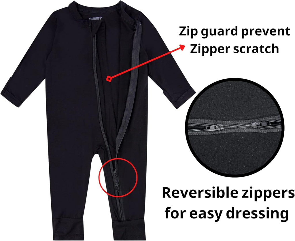 GUISBY Baby Pajamas with Mitten Cuffs - 3Pcs Girls Boys 2 Way Zipper Long Sleeve Rayon Sleepers