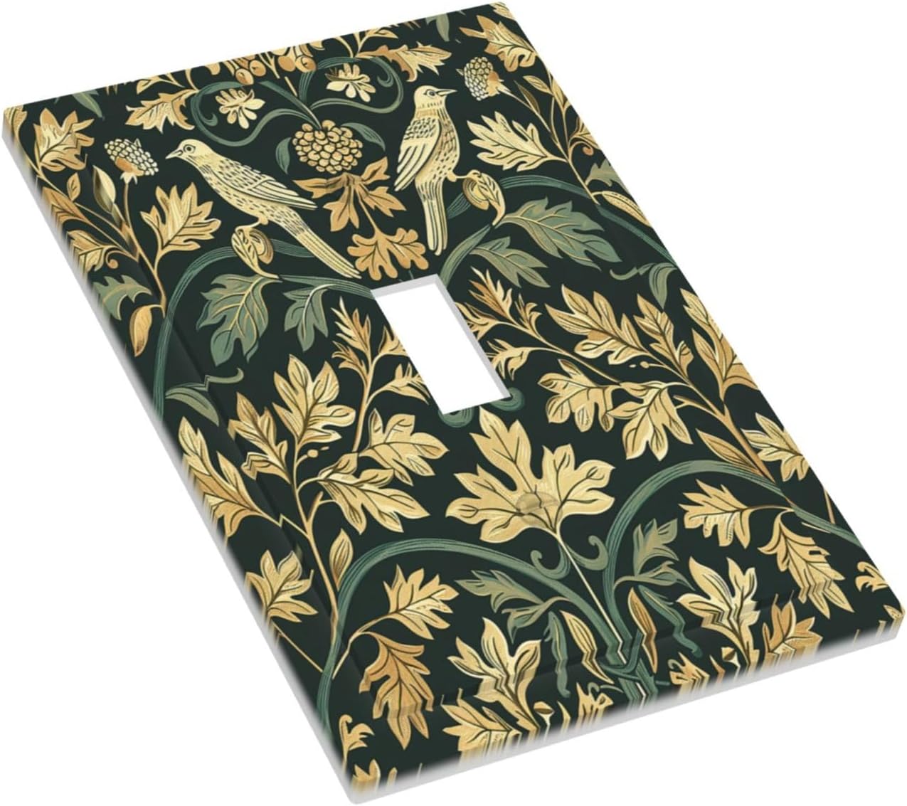 Decorative Light Switch Cover William Morris Vintage Botanical Birds Golden Green Leaves 1 Gang Single Toggle Device Electrical Faceplate Switchplates Decorator Outlet Wall Plate for Bedroom