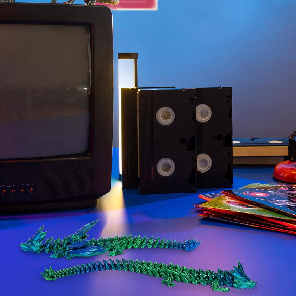 12“Crystal Dragon Without Wings & 9”Winged Articulated Dragon, 3D Printed Bulk Unique Funny Graduation Gifts for Kids, Executive Desk Fidget Toys Adults, Bath Pool Water Toys (Gradient Blue-Green)