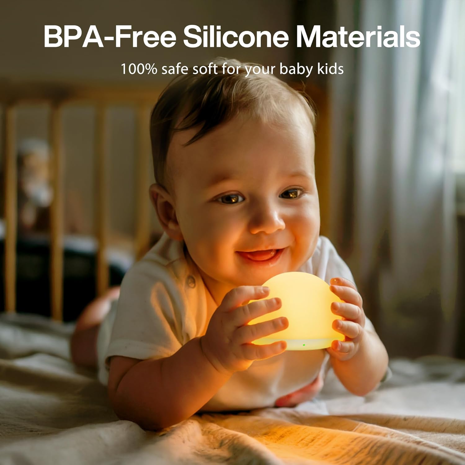 JolyWell Baby Night Light for Nursery, Soft Silicone Tap Control Night Lamp with 8 Color Changing, Stepless Dimming, Rechargeable Portable Night Light for Kids, 1H-Timer, Warm Light for Breastfeeding