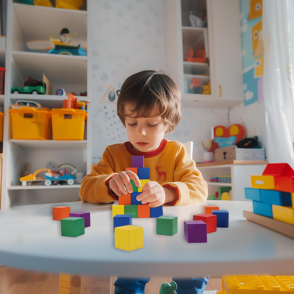108 Pack 1 Inch Wooden Blocks, 6 Colors STEM Math Sorting Toys, Wood Building & Stacking Blocks for Toddlers, Classroom Learning Wooden Cube Blocks, Creative Play & DIY Craft for Kids Ages 3+