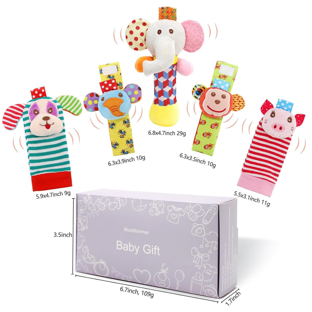 BLOOBLOOMAX Wrist Rattles Foot Finder Rattle Sock Baby Toy,Rattle Toy,Arm Hand Bracelet Rattle,Feet Leg Ankle Socks,Activity Rattle Present Gift for Newborn Infant Babies Boy Girl Bebe (5pcs-E)