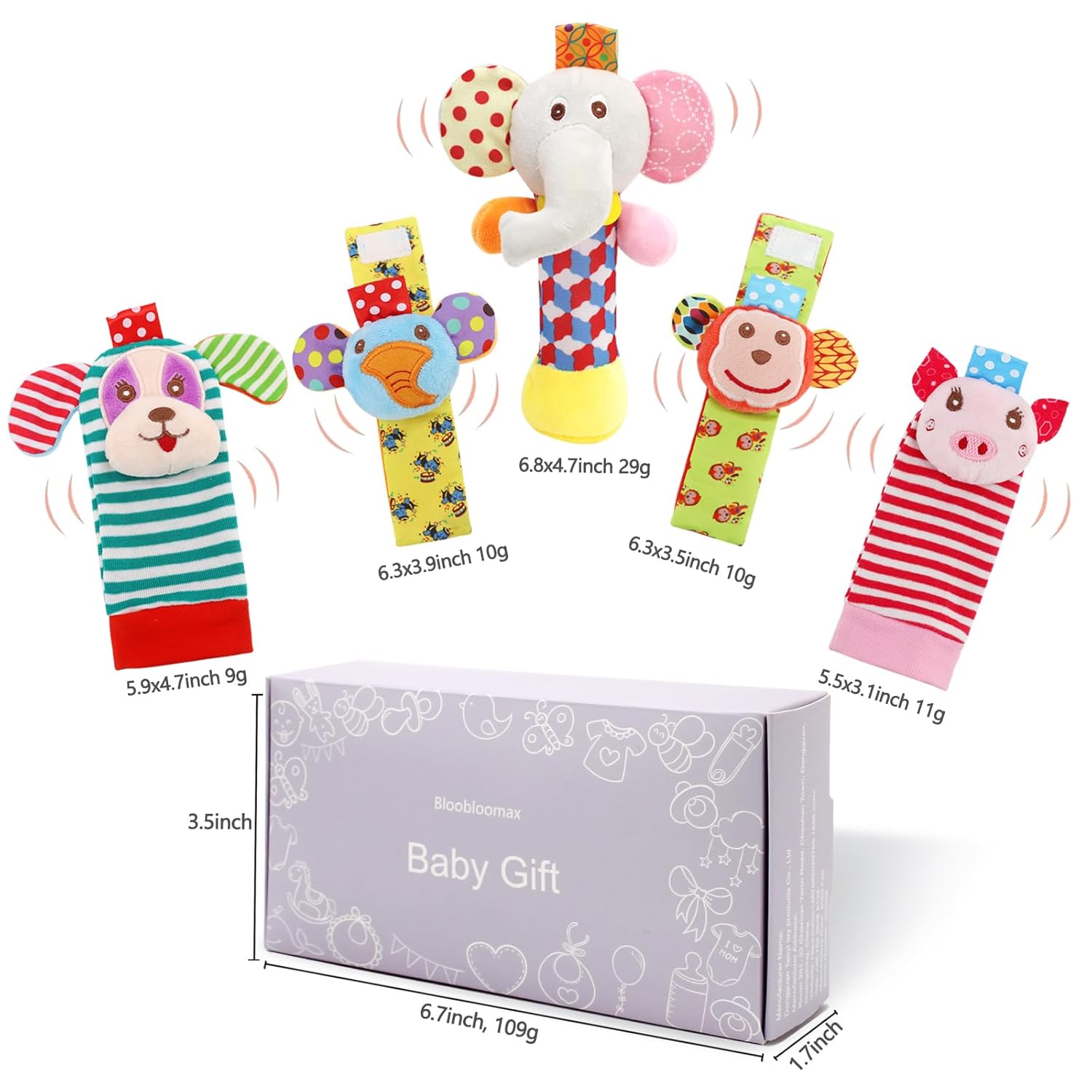 BLOOBLOOMAX Wrist Rattles Foot Finder Rattle Sock Baby Toy,Rattle Toy,Arm Hand Bracelet Rattle,Feet Leg Ankle Socks,Activity Rattle Present Gift for Newborn Infant Babies Boy Girl Bebe (5pcs-E)