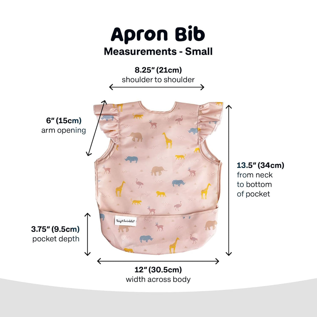 Tiny Twinkle Mess Proof Baby Bib - Waterproof & Lightweight Baby-Led Weaning Apron | 100% Recycled Polyester, Easy Clean & Machine Washable (Petite Safari, Small 6-24 Months)