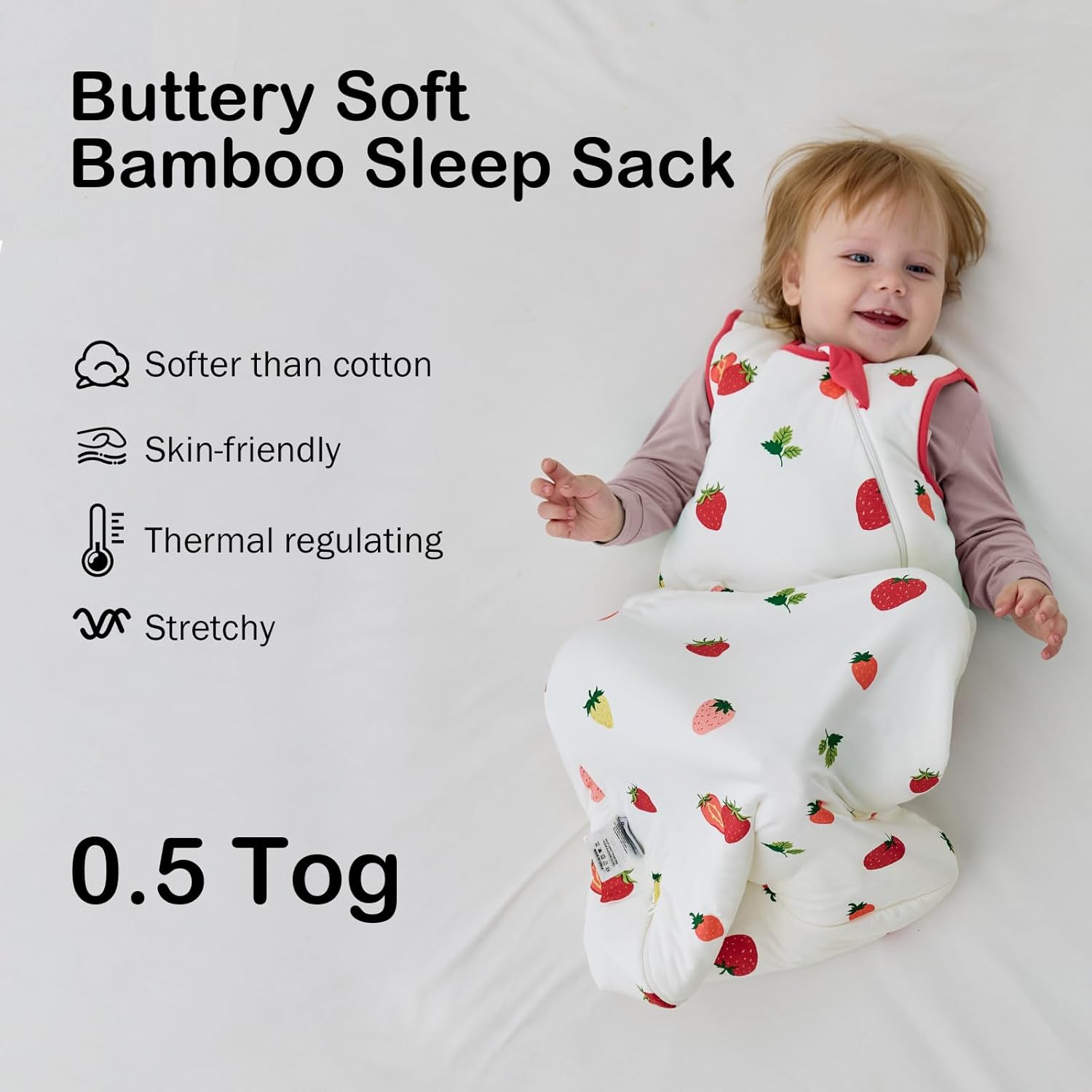 BubblePanda Rayon Made from Bamboo Sleep Sack 12-18 Months 0.5 Tog Soft Lightweight Toddler Sleep Sack 1t for Babies 2-Way Zipper Wearable Blanket Baby 12 Months
