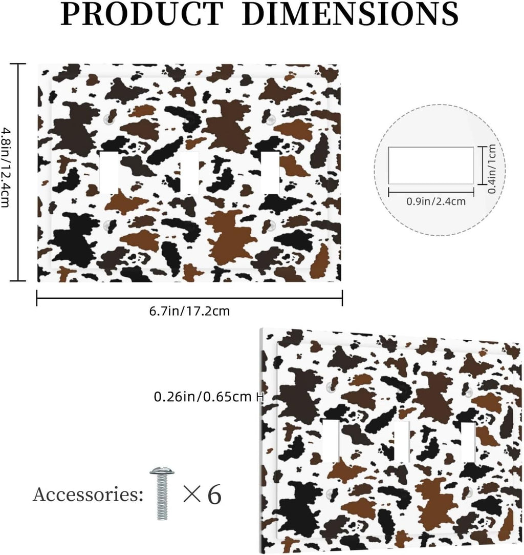Decorative Switch Plates Rustic Cowhide Highland Cow Milk Cow 3 Gang Wall Plate Triple Toggle Light Switch Cover Faceplate Electrical Wall Panels For Farmhouse Home Decor