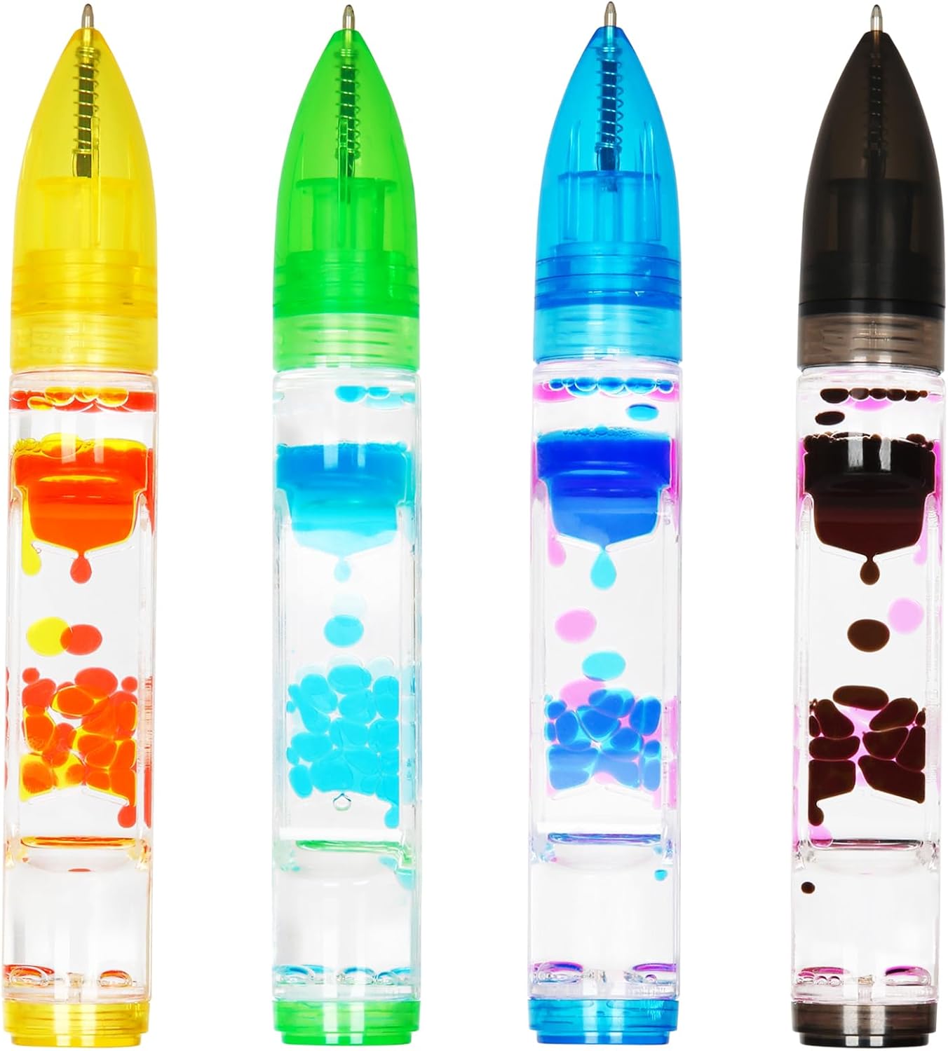 Sensory Cool Pens for Kids Set of 4, Liquid Motion Bubbler Fidget Toys Pens for Kids and Adults, Colorful Liquid Pen Timer Pens Great for Anxiety Stress Relief Stocking Stuffers (4 Colors)