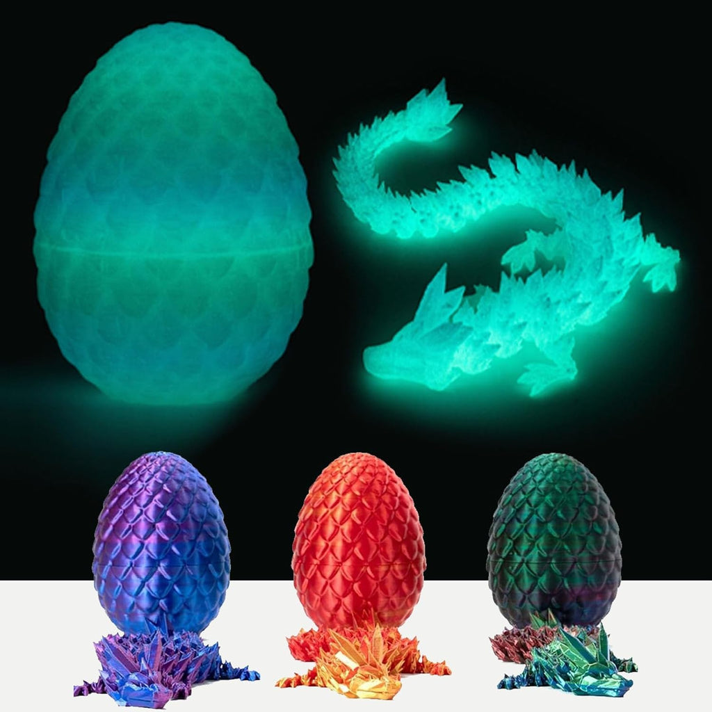 Surprise 3D Printed Dragon Egg Articulating Gemstone, 3D Printed Dragons, Relief Anxiety - Articulated Joints for Kids and Adults Home Office Decor Executive Desk Decor (Luminous)