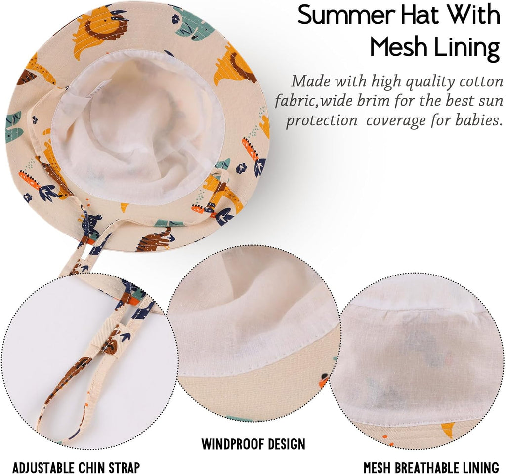 JANGANNSA Cotton Baby Sun Hat Infant Toddler Boys Girls Bucket Hats Summer Sun Protection Kids Beach Caps