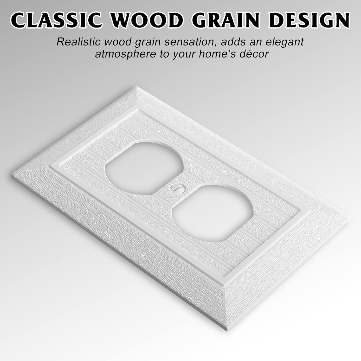 Modern Decorative Wall Plate Switch Plate Outlet Cover, Vintage Retro Wood Grain Design(Single Duplex-4 Pack, White)