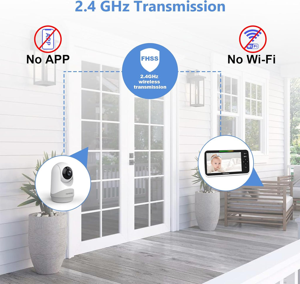 HelloBaby 6”IPS Large Screen, Video Baby Monitor with Upgraded 4000mAh Battery, 2-Way Talk, Night Vision, Pan-Tilt-Zoom, No WiFi, ECO Mode
