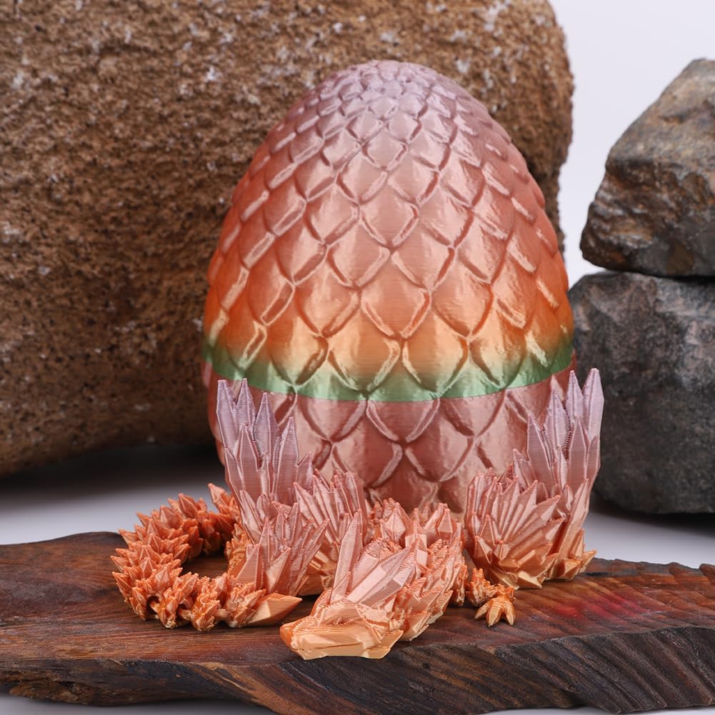 Cessfle 3D Printed Dragon in Egg, Fly Dragon Egggs with Dragon Inside Full Articulated Dragon Egggs for House of Dragon Crystal Fidget Dragon Egg Toys, Home Office Decor Executive Desk Toy