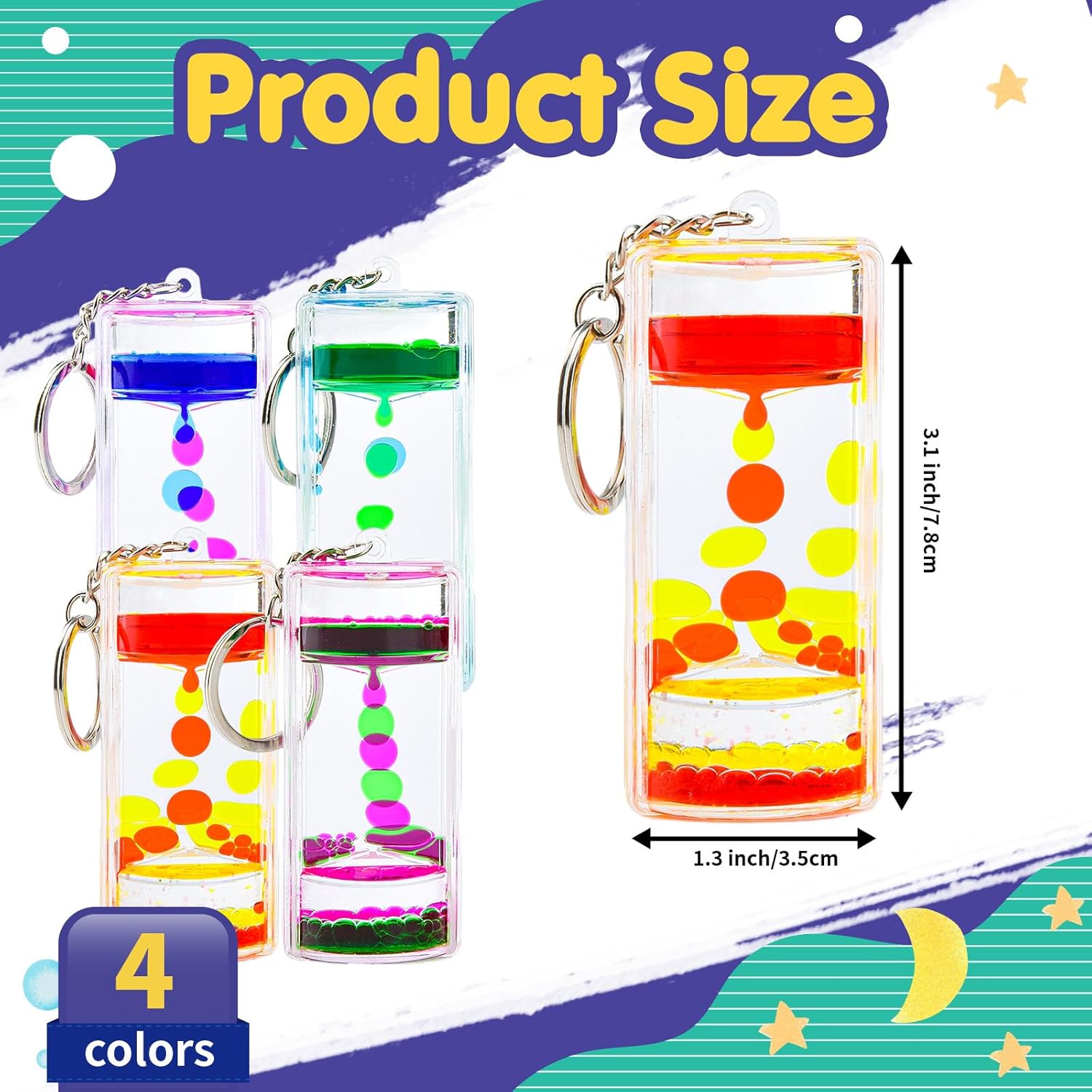 Liquid Motion Timer Key Chain - Sensory Bubbler Toy for Calming Fidget, Stress Relief - Water Bubble Desk Toy for Kids (1Box-4Pcs(Key Chain) Edition)