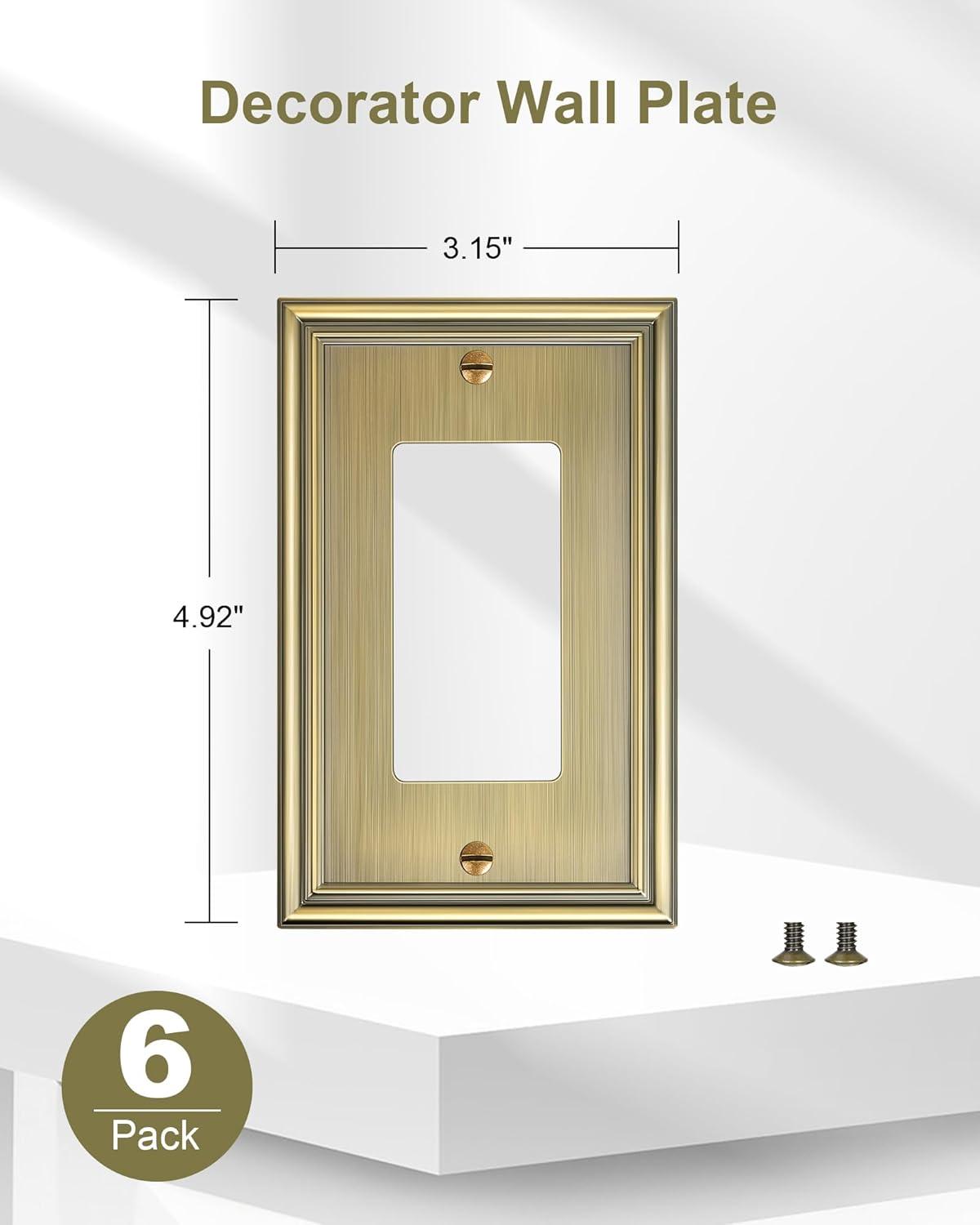6-Pack Decorator Outlet Cover Plate, Antique Brass Decorative Switch Plates and Outlet Covers, Durable Zinc Alloy Wall Plates for Electrical Outlets, Receptacle, GFCI Outlet, Dimmer Switch