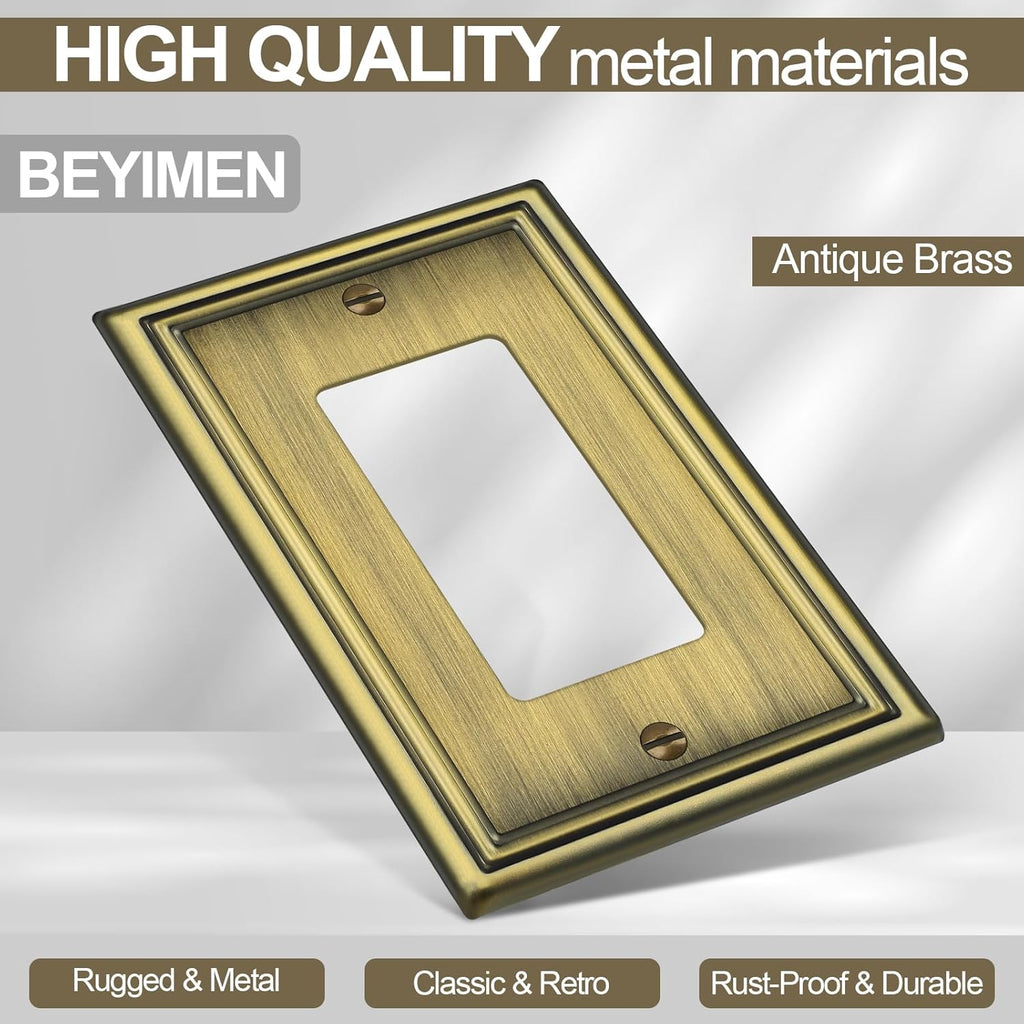 6 Pack Single Decorator Switch Covers Wall Plate, Antique Brass Decorative Rocker Switch Plates Outlet Covers for Receptacle, GFCI Outlet, Dimmer - Classic Style, 1 Gang Decorator