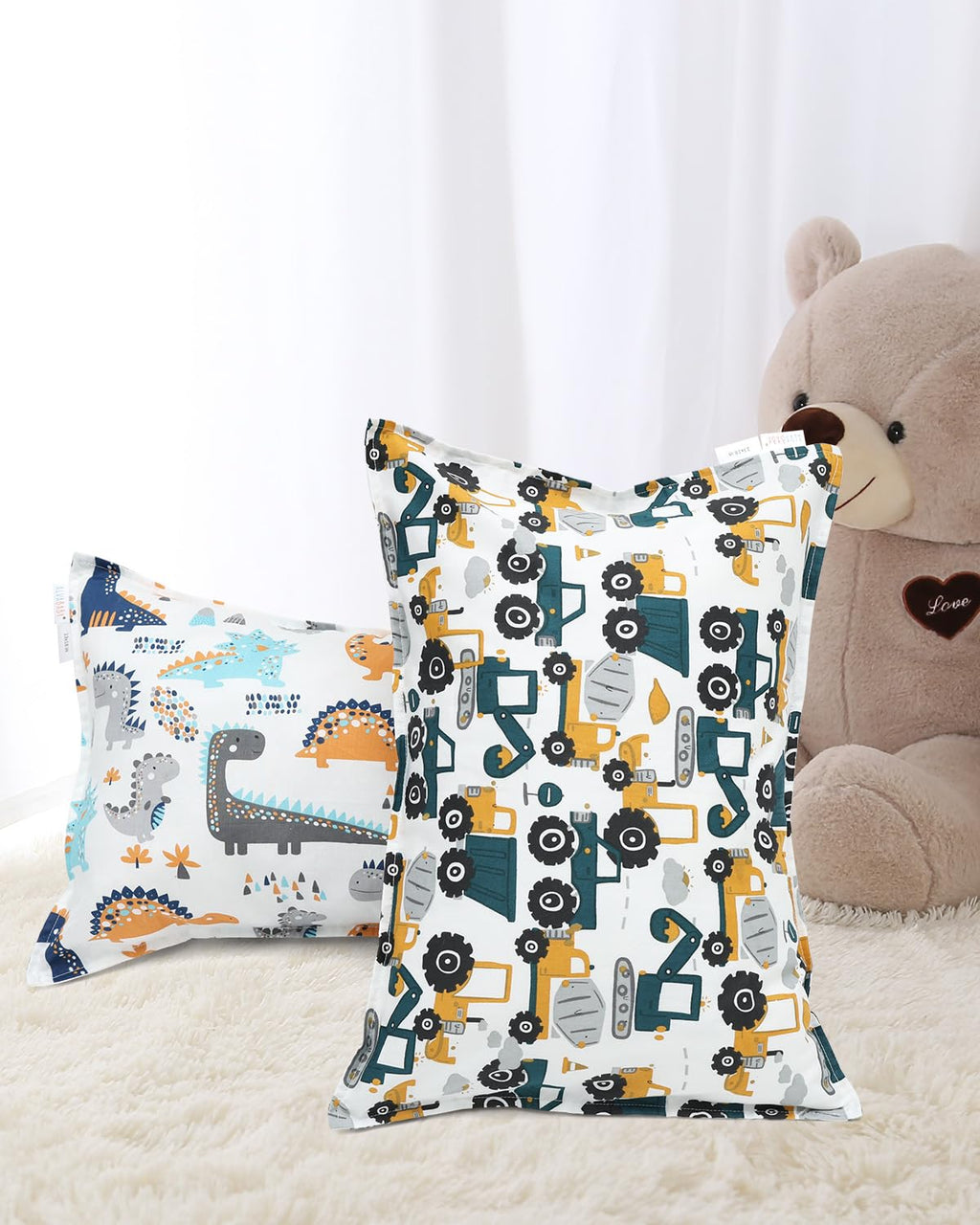 ALVABABY Toddler Pillowcases 2 Pack Organic Cotton Kids Pillow Cover Fit 13"x 18" or 14"x19" Envelope for Girl Boy Sleepy Travel(Pillowcase Only) 2L-FTP07A