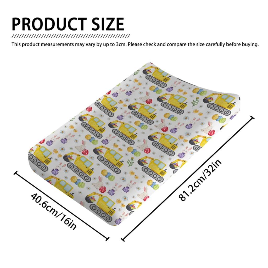 Easter Construction Trucks Changing Pad Cover Colorful Bunny Eggs Chicks Spring Floral Unisex Diaper Change Table Sheets for Boy Girl Soft Breathable Stretch Fitted Changing Pad Table Mats 32''x16''