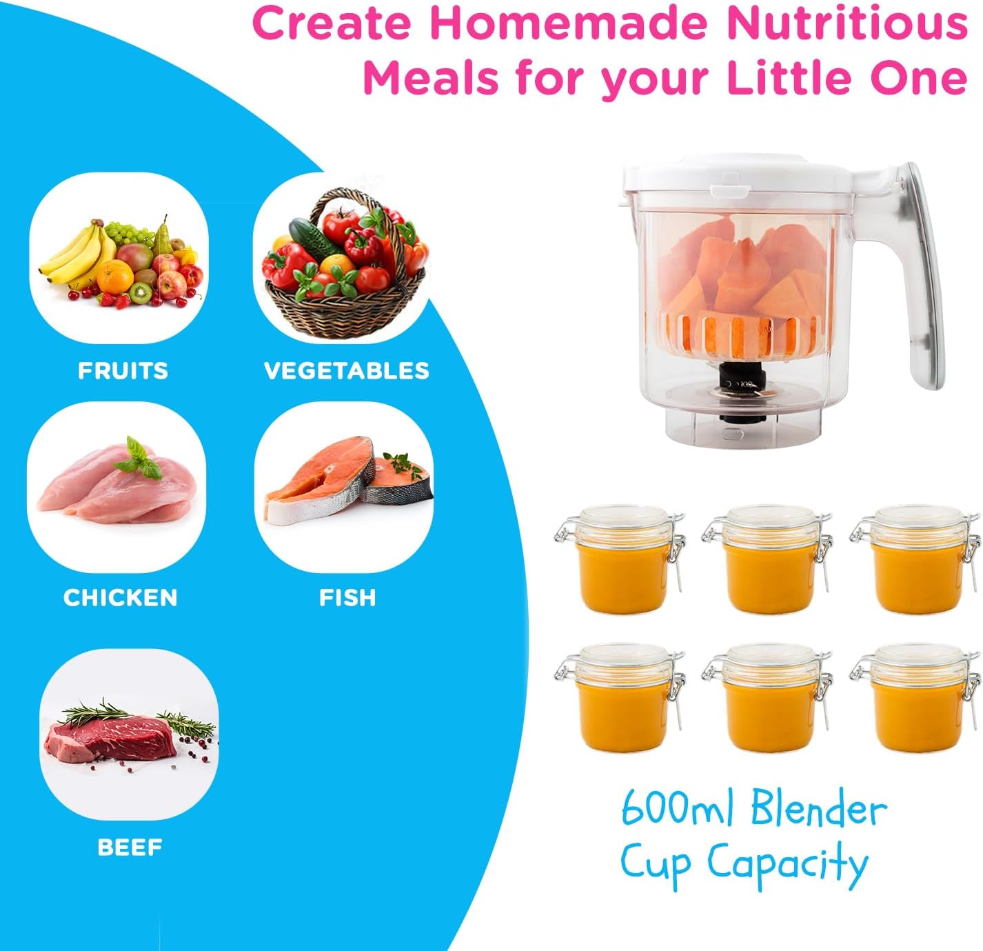 EVLA'S Baby Food Maker, Steamer, Blender, Baby Food Processor for Healthy Homemade Baby Food in Minutes, Touch Screen with 6 Reusable Food Pouches, Baby Registry Essential, White