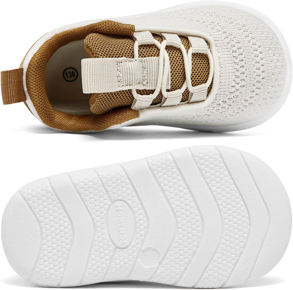 MORENDL Toddler Slip On Sneakers Baby Walking Shoes Non-Slip Breathable Unisex Pink Mesh Lace-Up Athletic Sneakers Infant Running Shoes