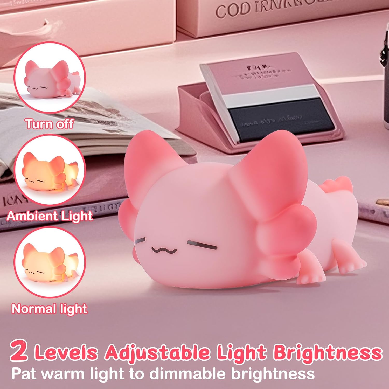 ZKLiLi Night Light for Kids Cute Axolotl Lamp,16 Colors+Tap Control+Silicone Kids Night Light,USB Rechargeable Axolotl Night Lights for Room Decoration