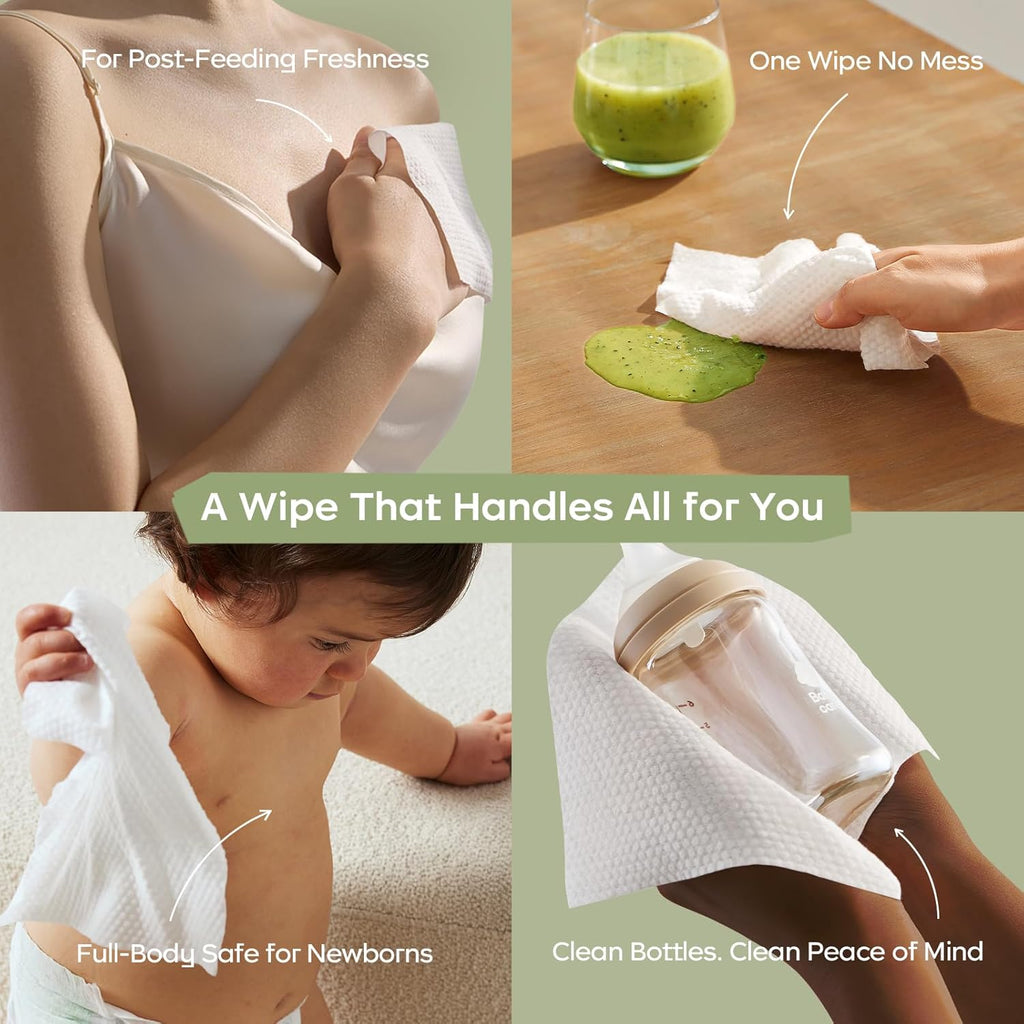 Bc Babycare Cloud Moist Baby Wipes, Thick & XL, 99% Water, Ultra-Hydrating, Unscented, Hypoallergenic for Sensitive Skin, Biodegradable, 3 Flip-Top, 240 Count