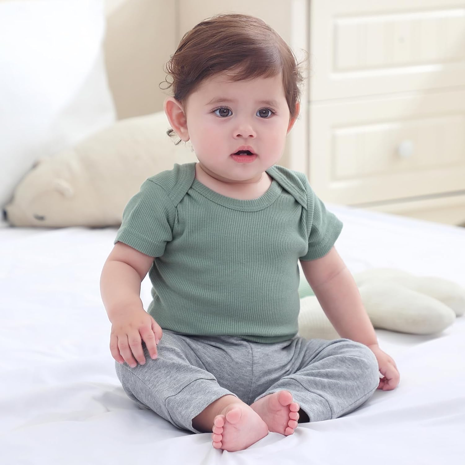 Baby Bodysuit and Pant Set Summer Ribbed Mix Match Infant Boy Girl Clothes Outfits