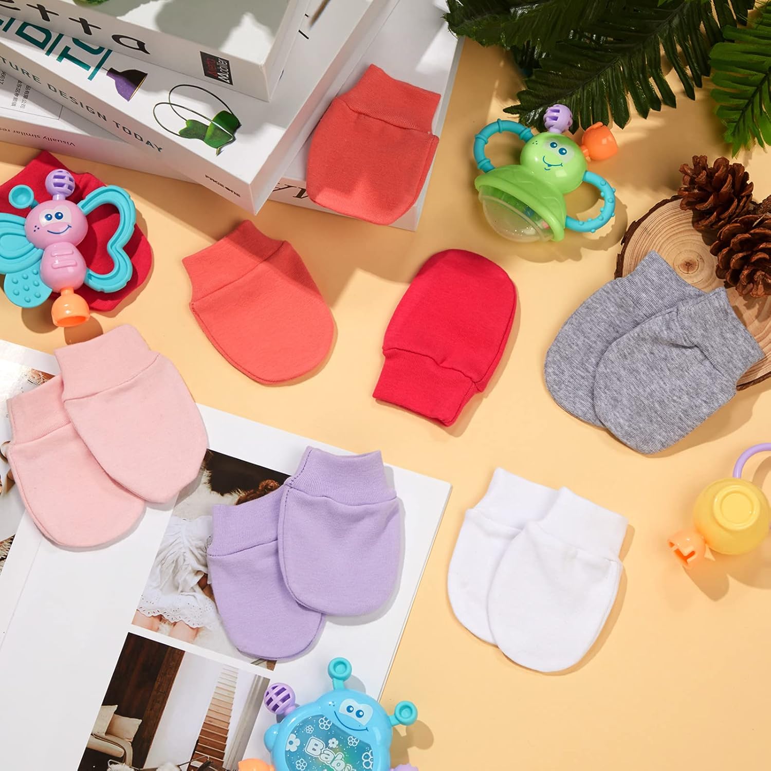 Geyoga 6 Pairs Newborn Baby Mittens No Scratch Gloves Infant Toddler Anti Scratch Essentials Unisex for 3-9 Months Girls Boys