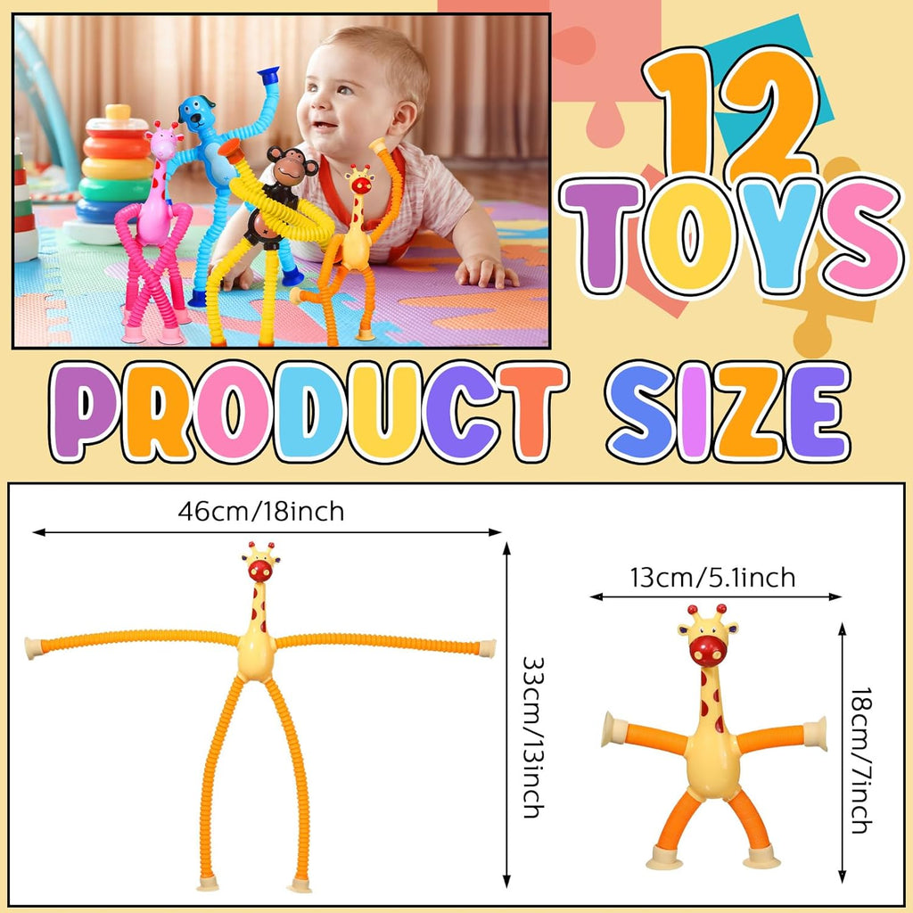 12 Pack Telescopic Suction Cup Toys, Sensory Toys Fidget Toys Fun Stocking Stuffers for Teens (Monkey Dog and Giraffe)