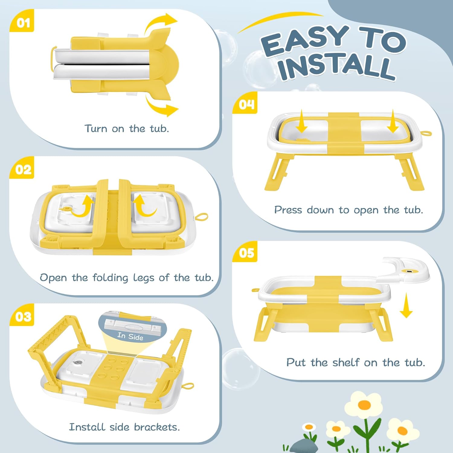 Collapsible Baby Bathtub,Baby Bath Tub with Thermometer & Soft Cushion,Baby Bathtub for Newborn to Toddler 0-36 Months,Portable Travel Baby Tub with No-Slip Feet,Baby Shower Gifts,Yellow