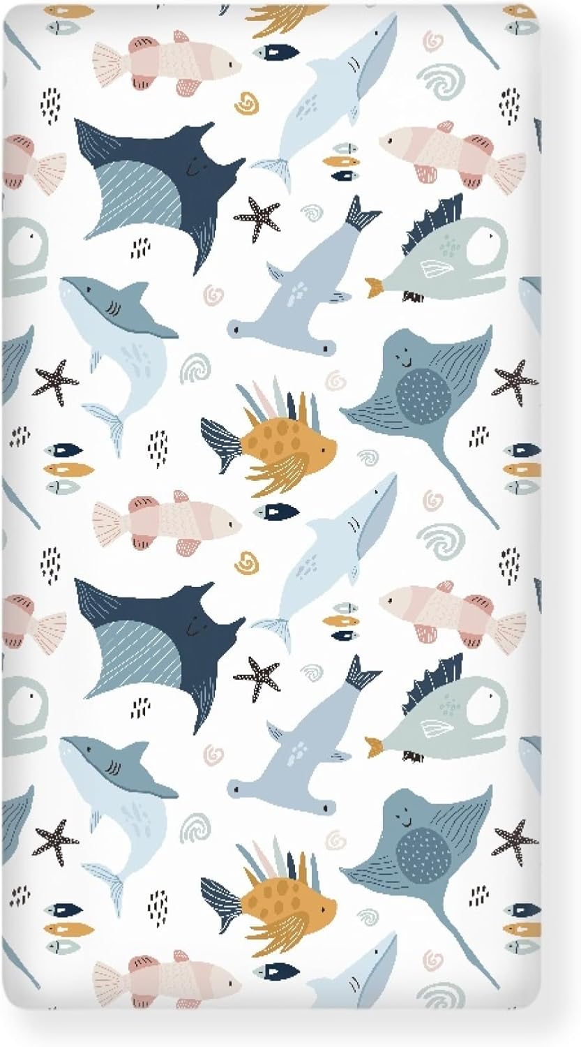 Colorful Fishes Fitted Crib Sheet Ocean Animals Baby Crib Sheet Fit Standard Crib and Toddler Mattress,Crib Mattress Sheets for Boys Girls 28"x52"