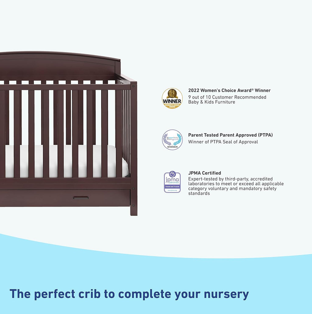 Graco Benton 5-in-1 Convertible Crib with Drawer (Espresso) - Converts from Baby Crib to Toddler Bed, Daybed and Full-Size Bed, Fits Standard Full-Size Crib Mattress, Adjustable Mattress Support Base