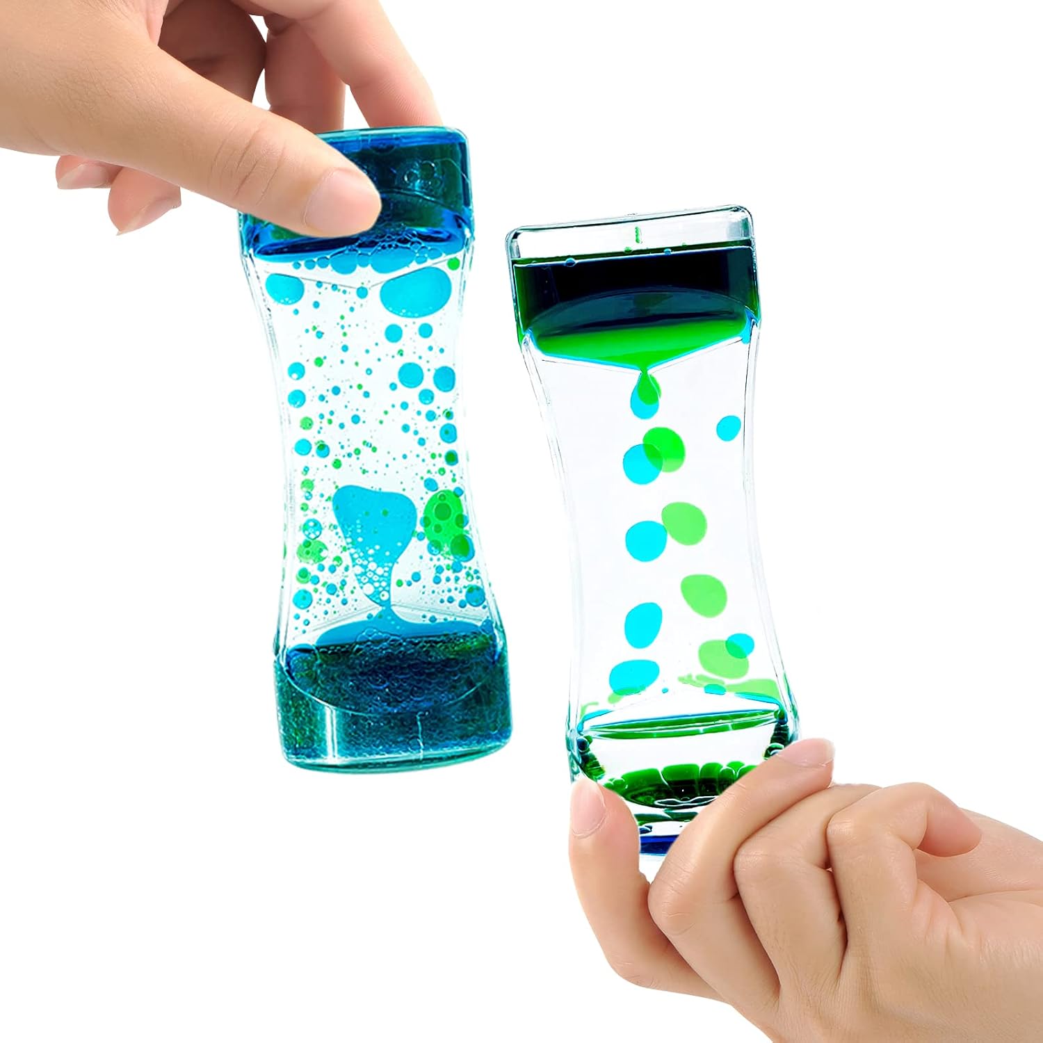 1 Pack Liquid Motion Bubbler Timer Sensory Toys for Relaxation, Water Timer Fidget Toy for All Age, Motion Bubble Sensory Toy Play for Office Home Blue & Green