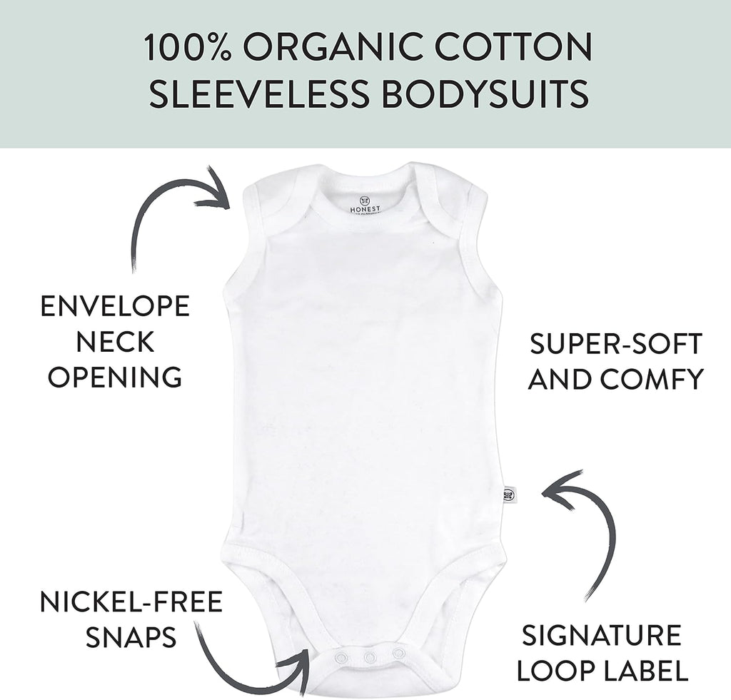 Sleeveless Bodysuits One-piece 100% Organic Cotton for Baby Boys, Girls, Unisex
