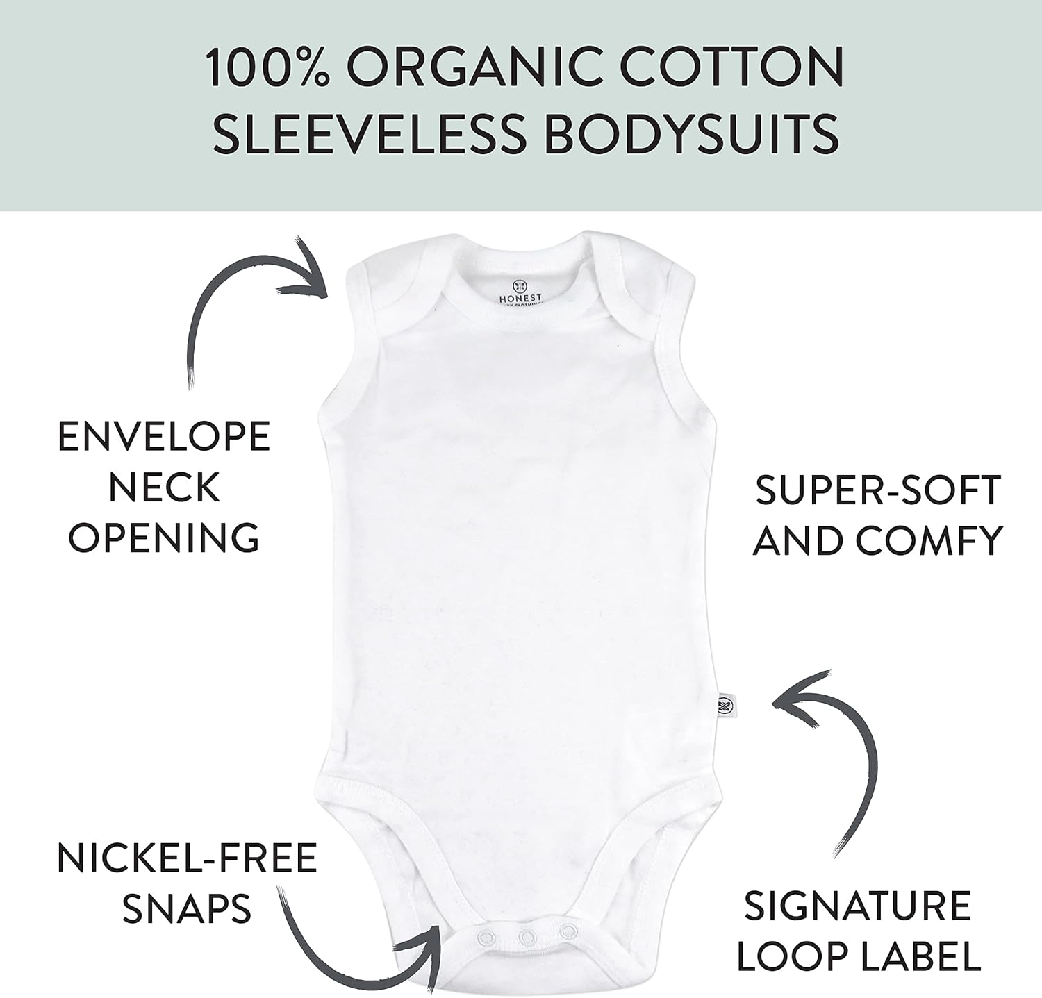 Sleeveless Bodysuits One-piece 100% Organic Cotton for Baby Boys, Girls, Unisex